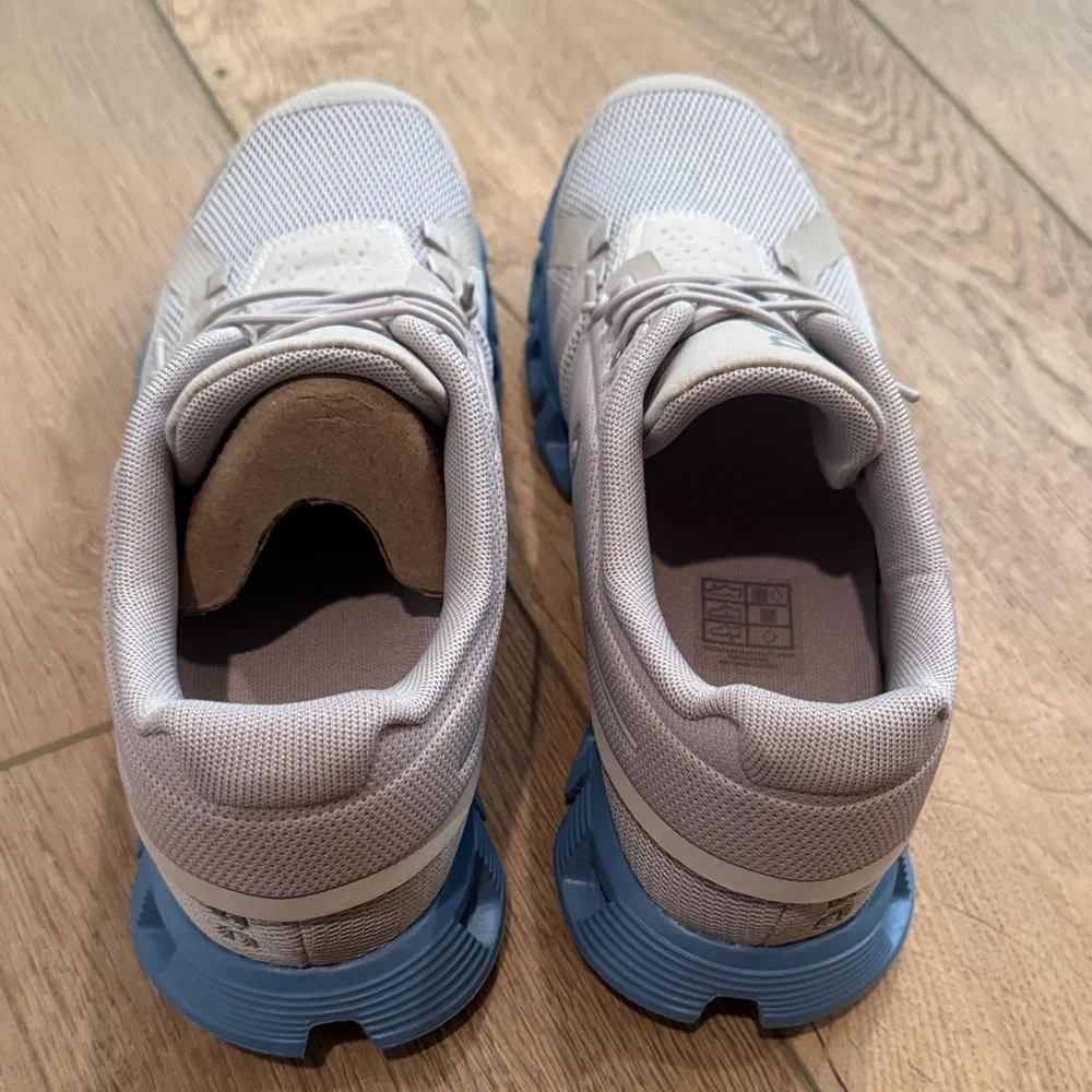 On Running Cream and Blue Athletic Shoes - Picture 5 of 5